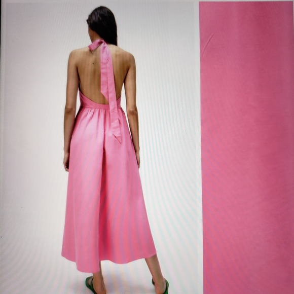 Zara pink Poplin Open Back Halter Maxxi dress - Picture 3 of 5